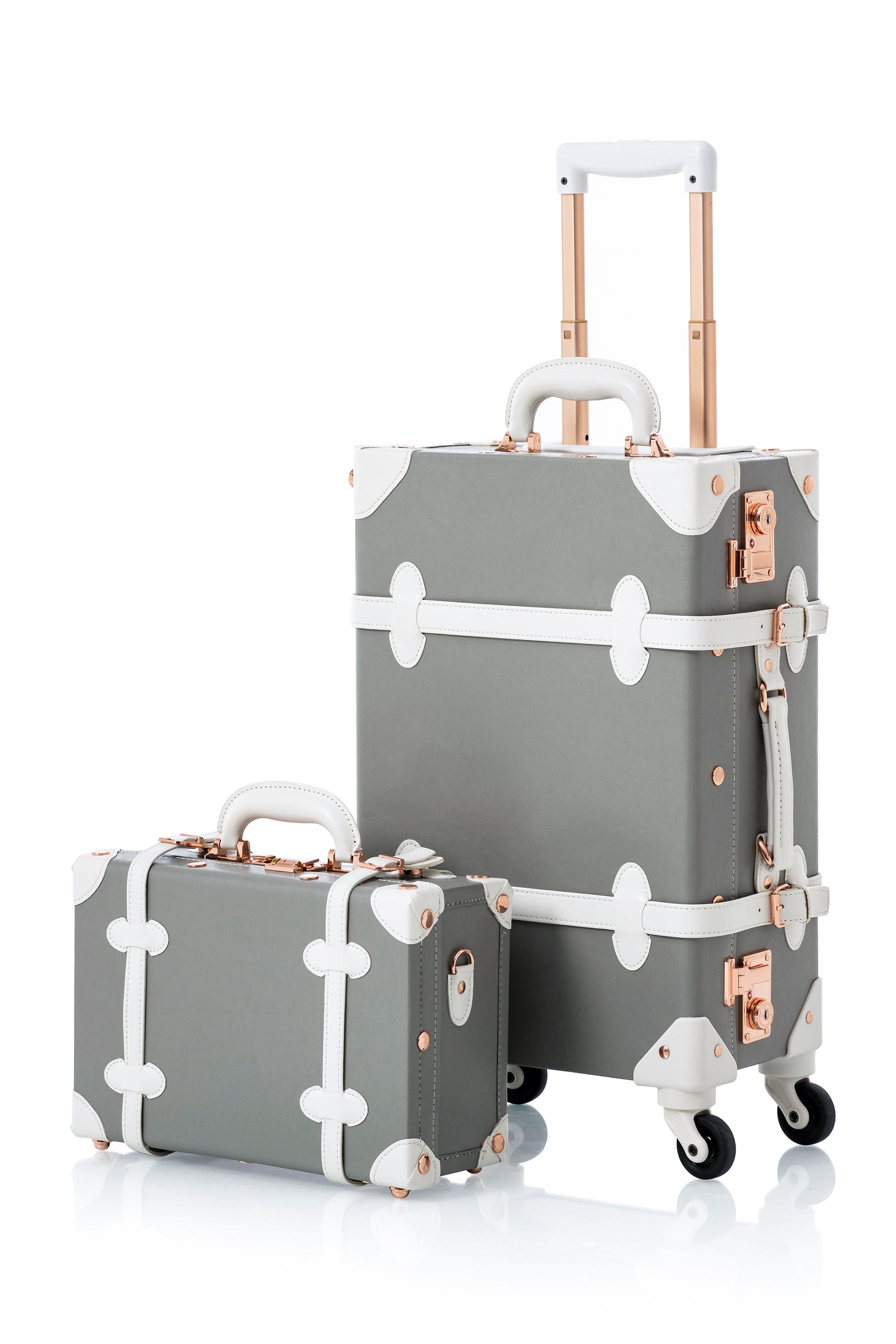 COTRUNKAGE Vintage Suitcase Set 2 Piece Retro Carry On Luggage with Spinner Wheels for Women Light Grey