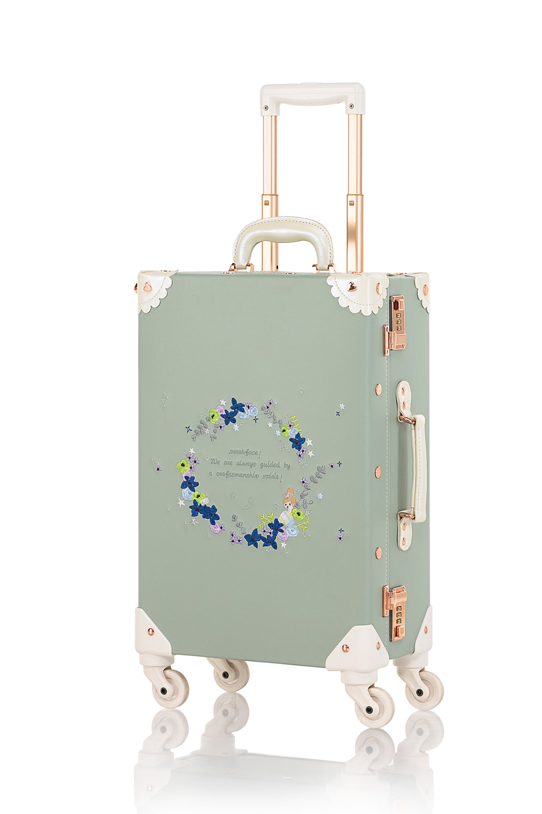 (Outlet) SarahFace Spinner Suitcase - Embroidery Green