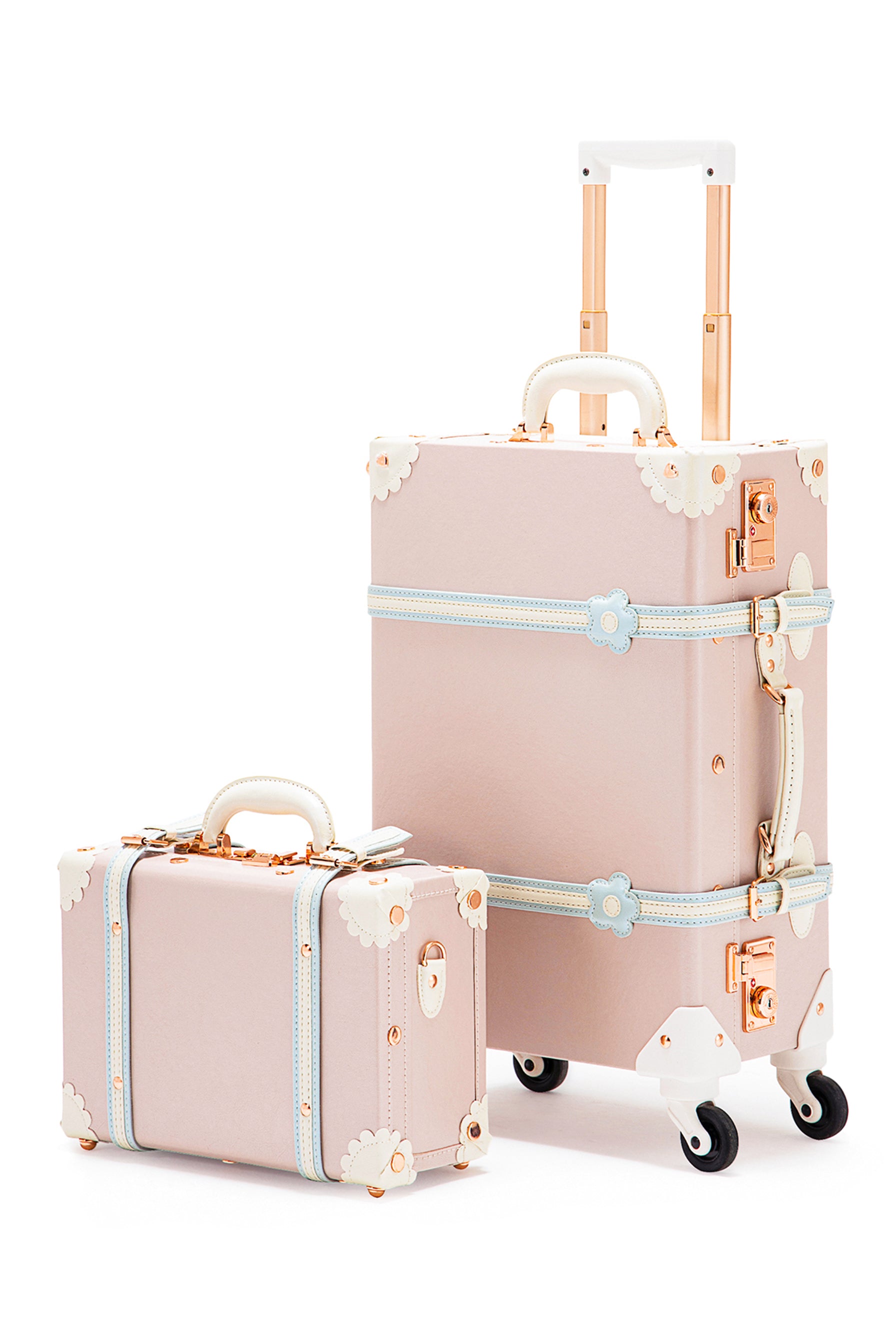 COTRUNKAGE Vintage Checked Luggage Sets 2 Piece TSA Lock Suitcase for Women  with 16 Suitcase Case, Pearl White
