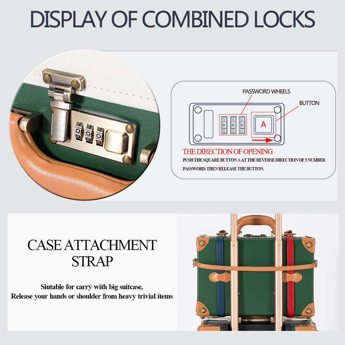 SarahFace 2 Pieces Luggage Sets - White/Forest Green - COTRUNKAGE
