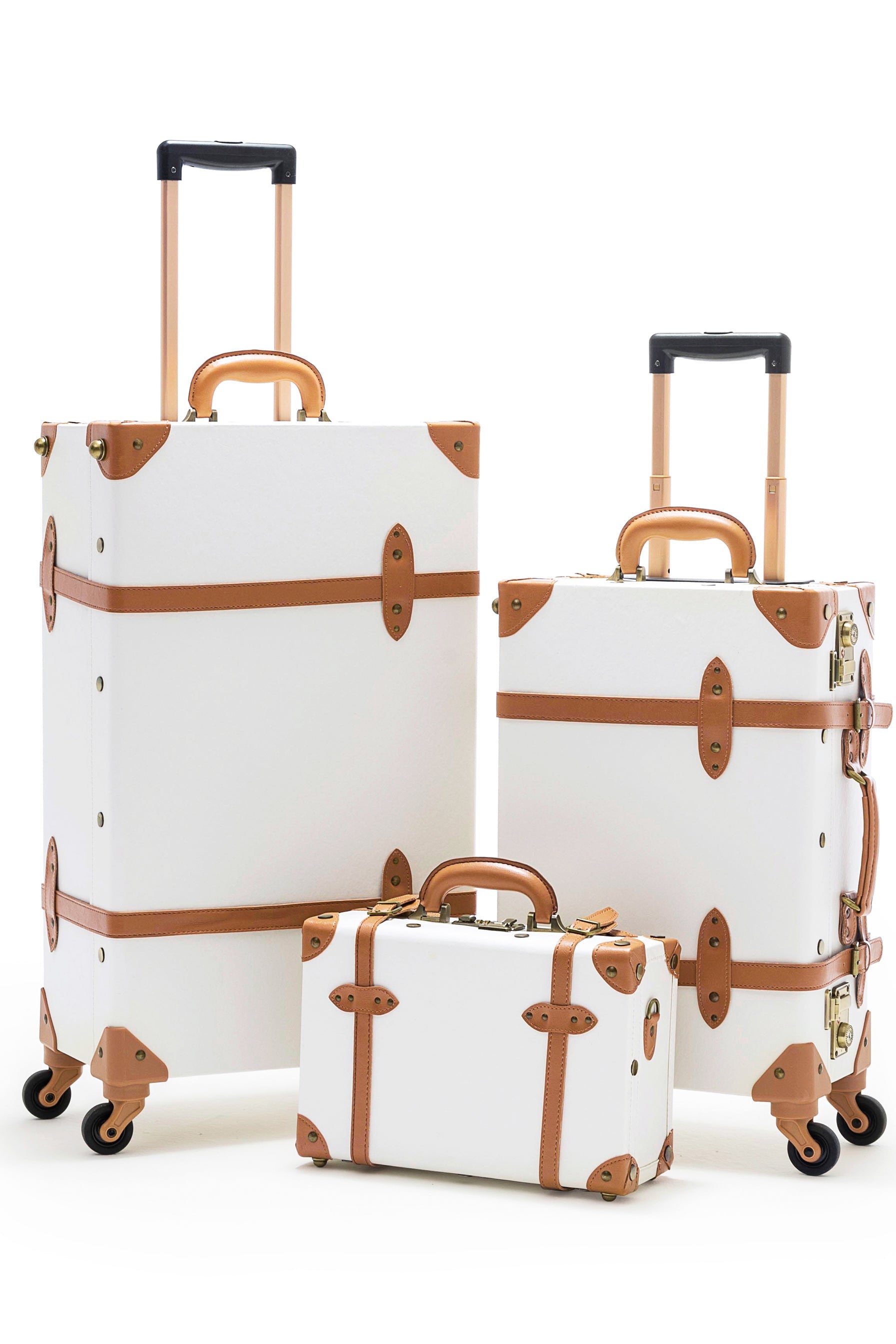 COTRUNKAGE Minimalist 2 Piece Vintage Luggage Sets Travel Carry On Suitcase  for Women with Spinner Wheels, Pearl White