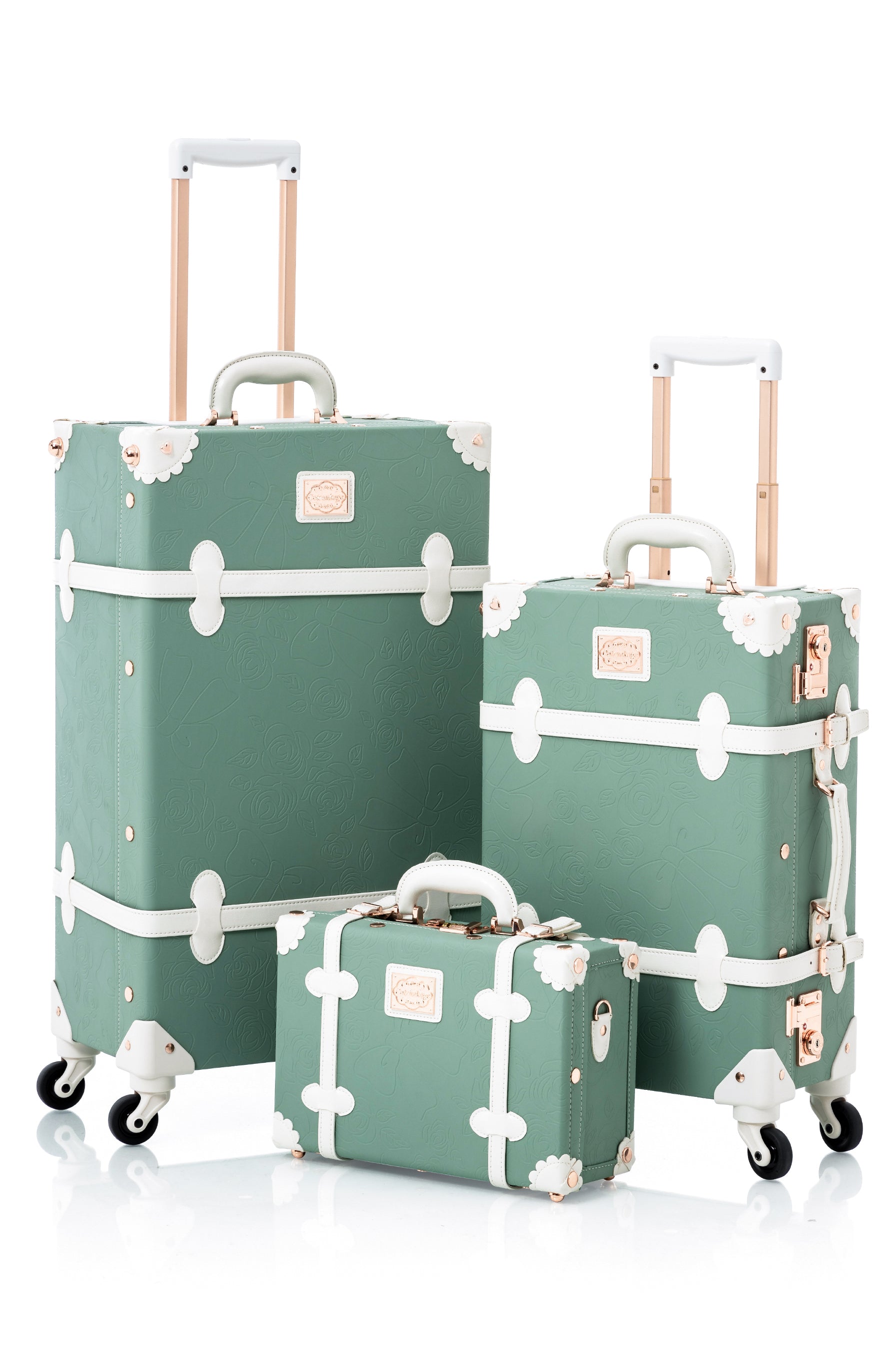 (United States) WildFloral 3 Pieces Luggage Set - Embossed Mint's
