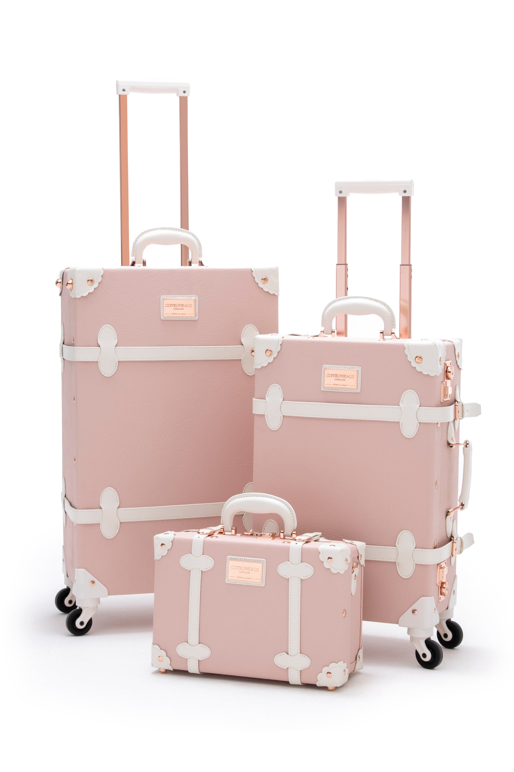 Minimalism 3 Pieces Luggage Set - Embossed Pink's