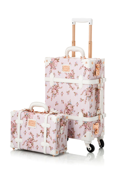 COTRUNKAGE Minimalist 2 Piece Vintage Luggage Sets Travel Carry On Suitcase  for Women with Spinner Wheels, Pearl White