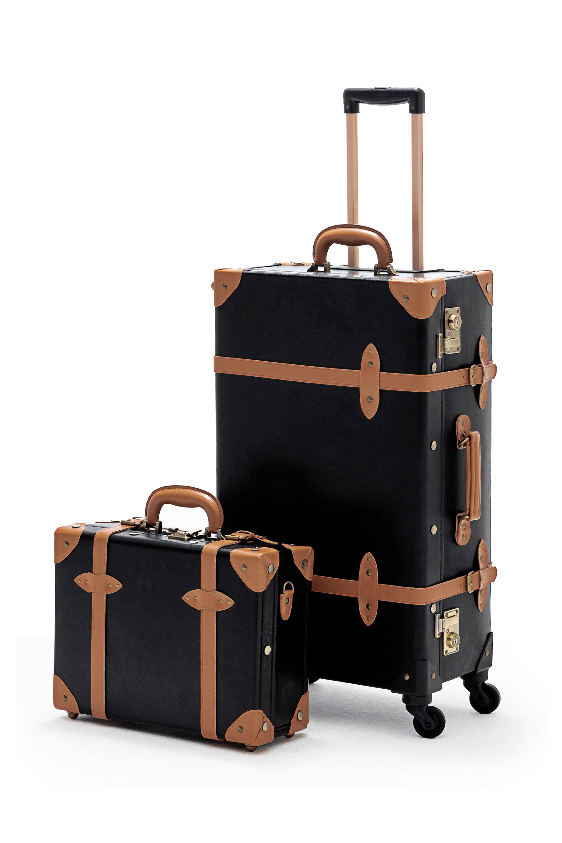 Handmade Spinner Black and Brown Luggage Sets