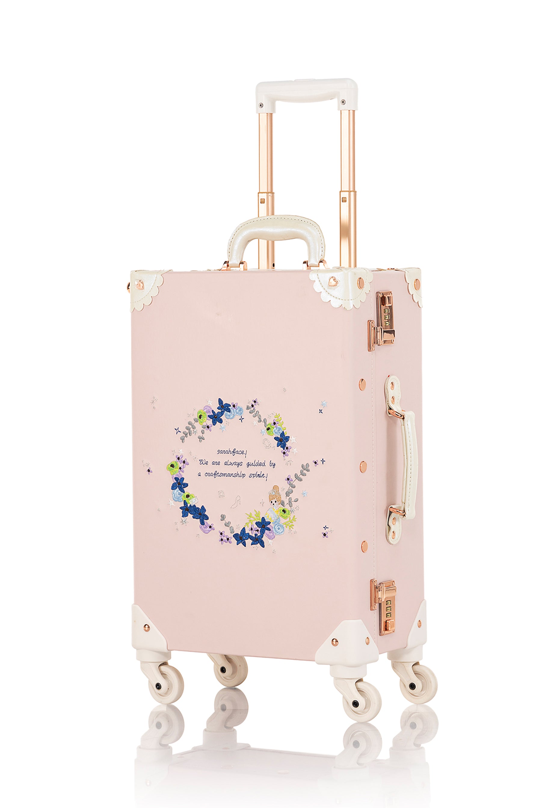 SarahFace Spinner Suitcase - Embroidery Cherry Pink