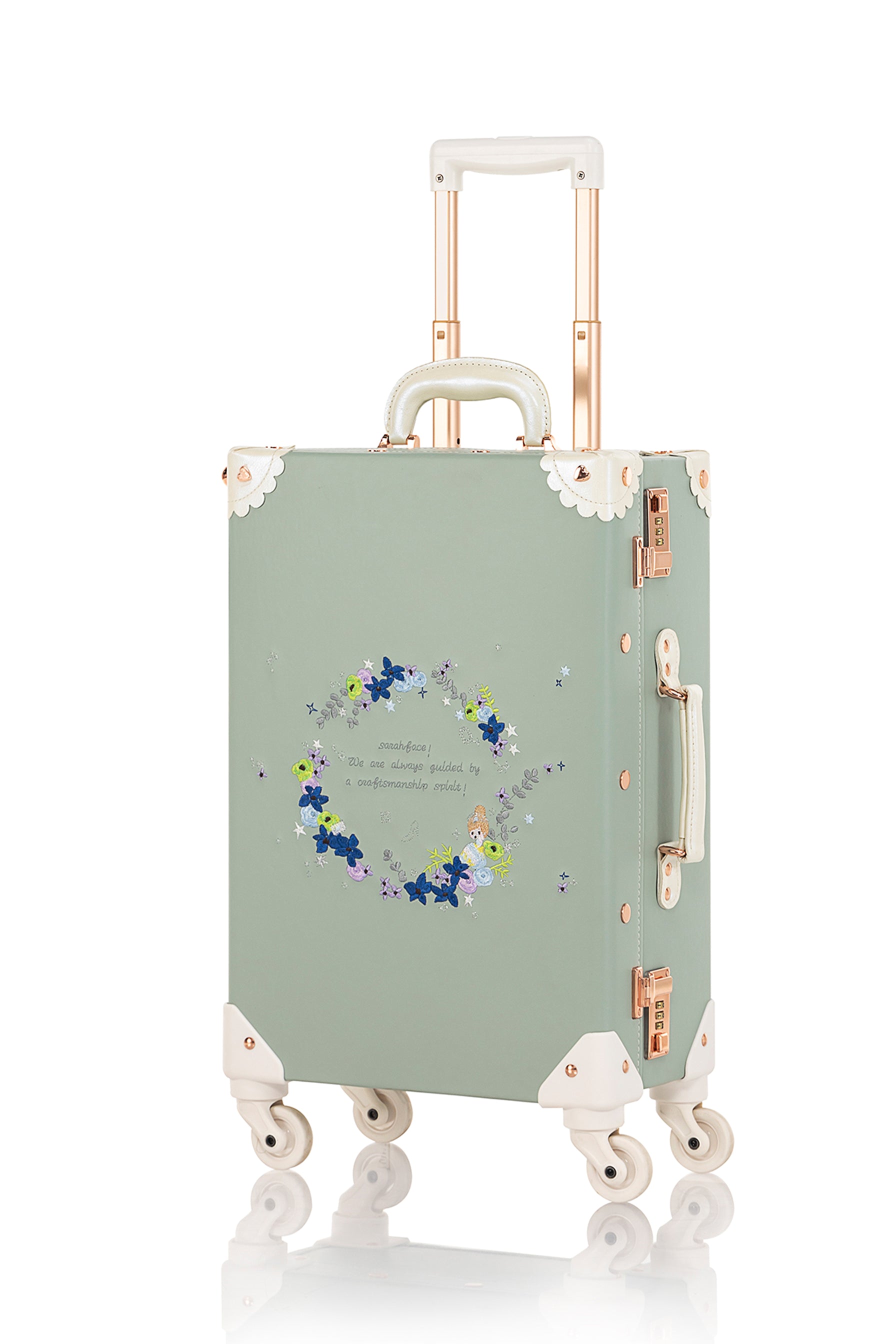 SarahFace Spinner Suitcase - Embroidery Green