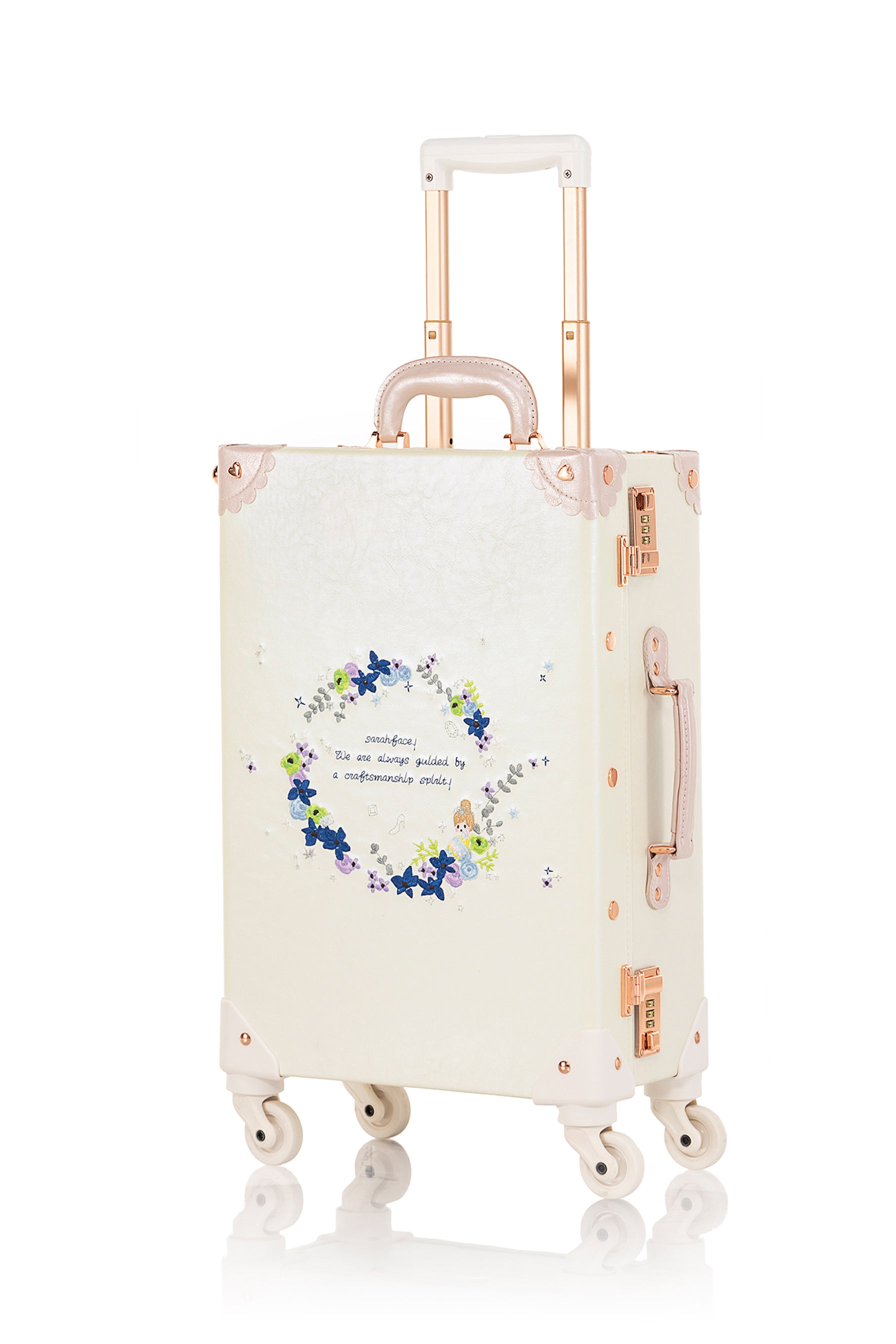 SarahFace Spinner Suitcase - Embroidery Cream White