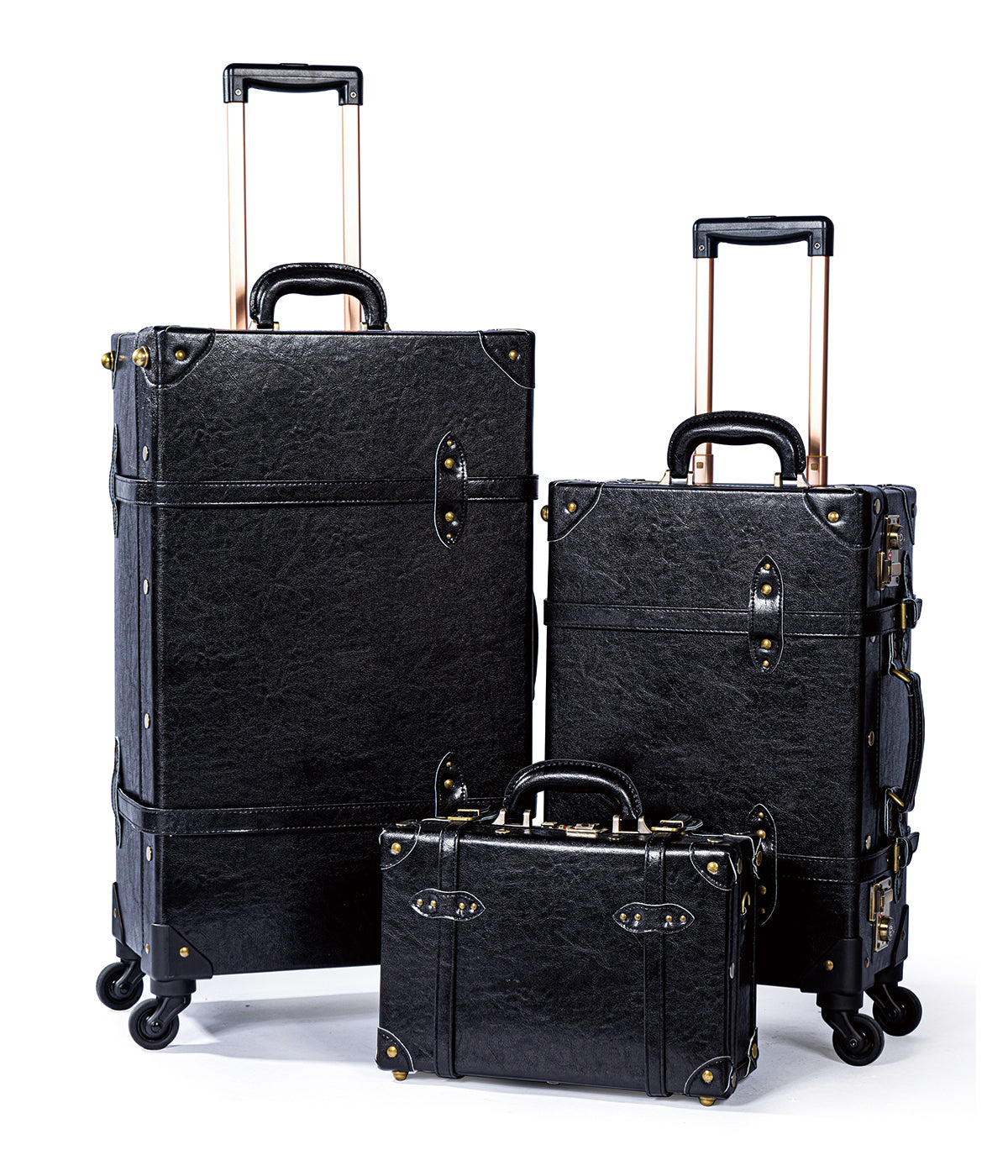 Minimalism 3 Pieces Set - Train Case & Carry On & XL Check In - Gentle Black's