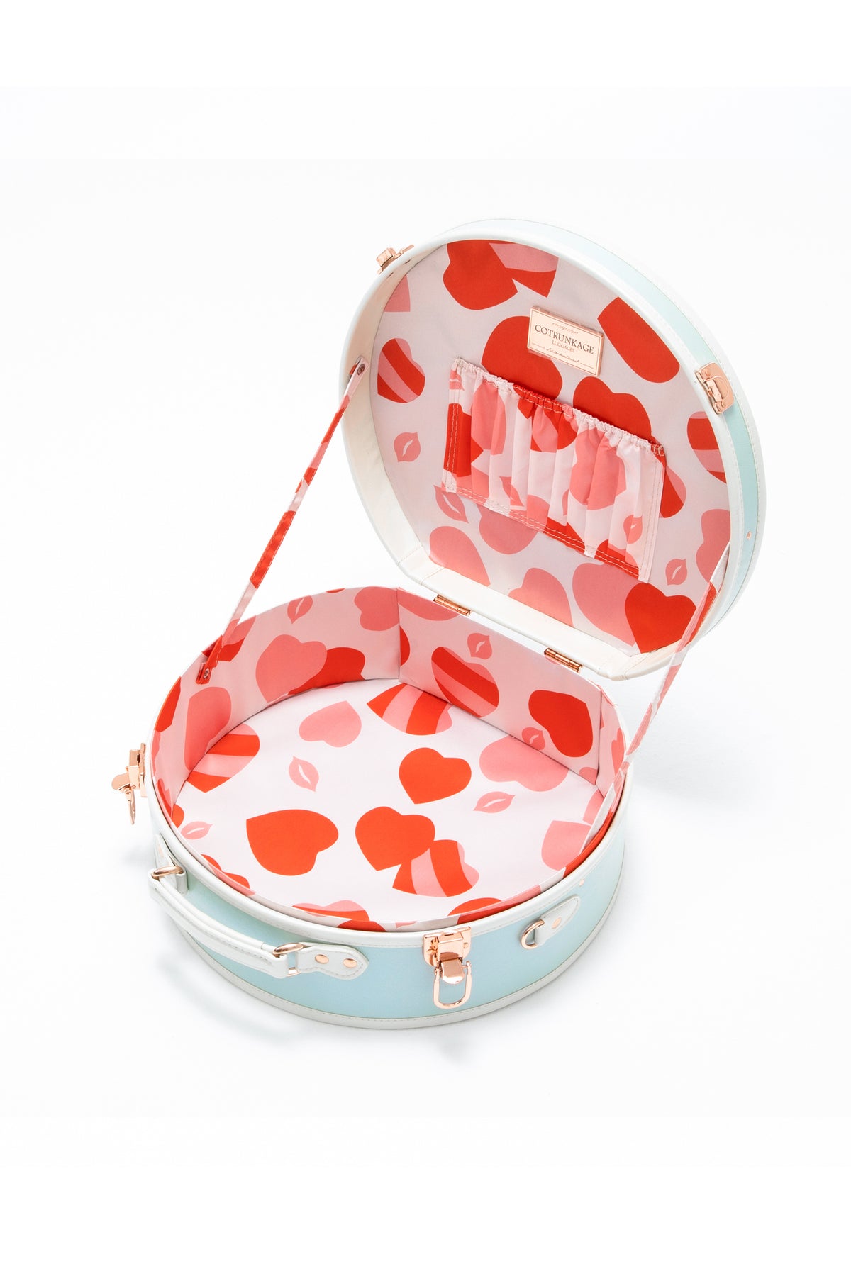 COTRUNKAGE Small Floral Round Hat Box Vintage Luggage Cosmetic Case (D.12,  Cherry Pink)