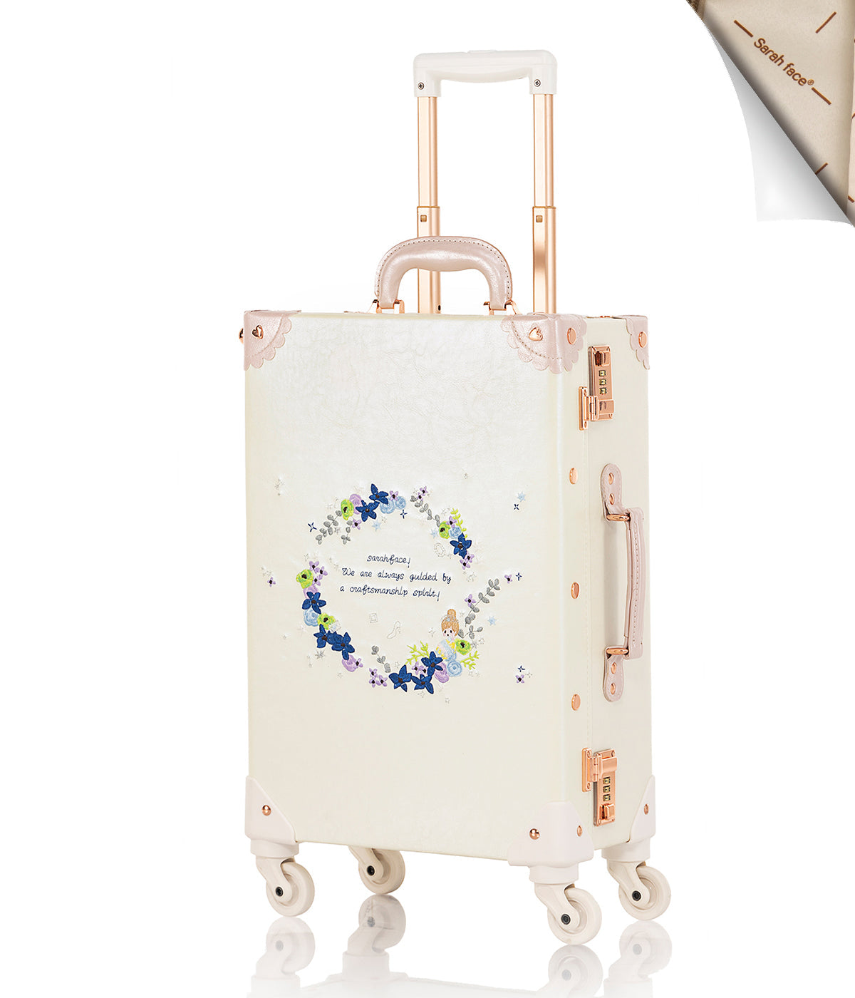🎁 SarahFace Spinner Suitcase - Embroidery Cream White (100% off)