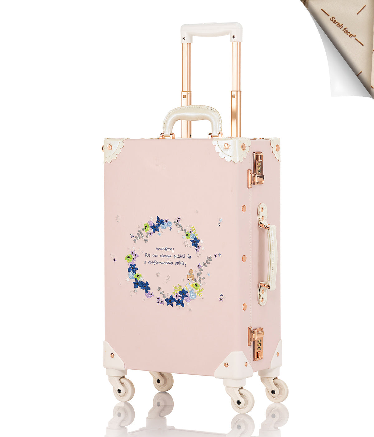 🎁 SarahFace Spinner Suitcase - Embroidery Cherry Pink (100% off)