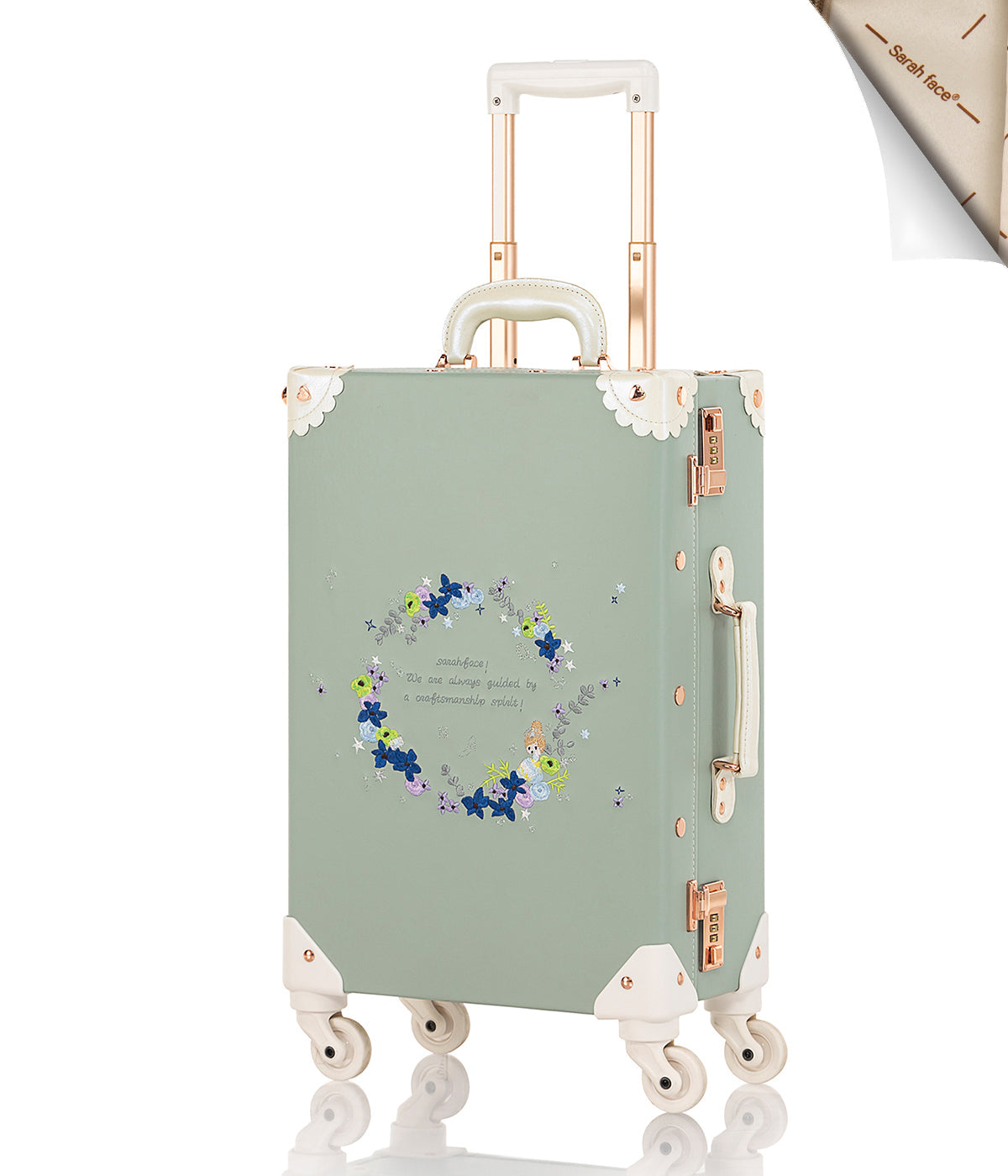 🎁 SarahFace Spinner Suitcase - Embroidery Green (100% off)