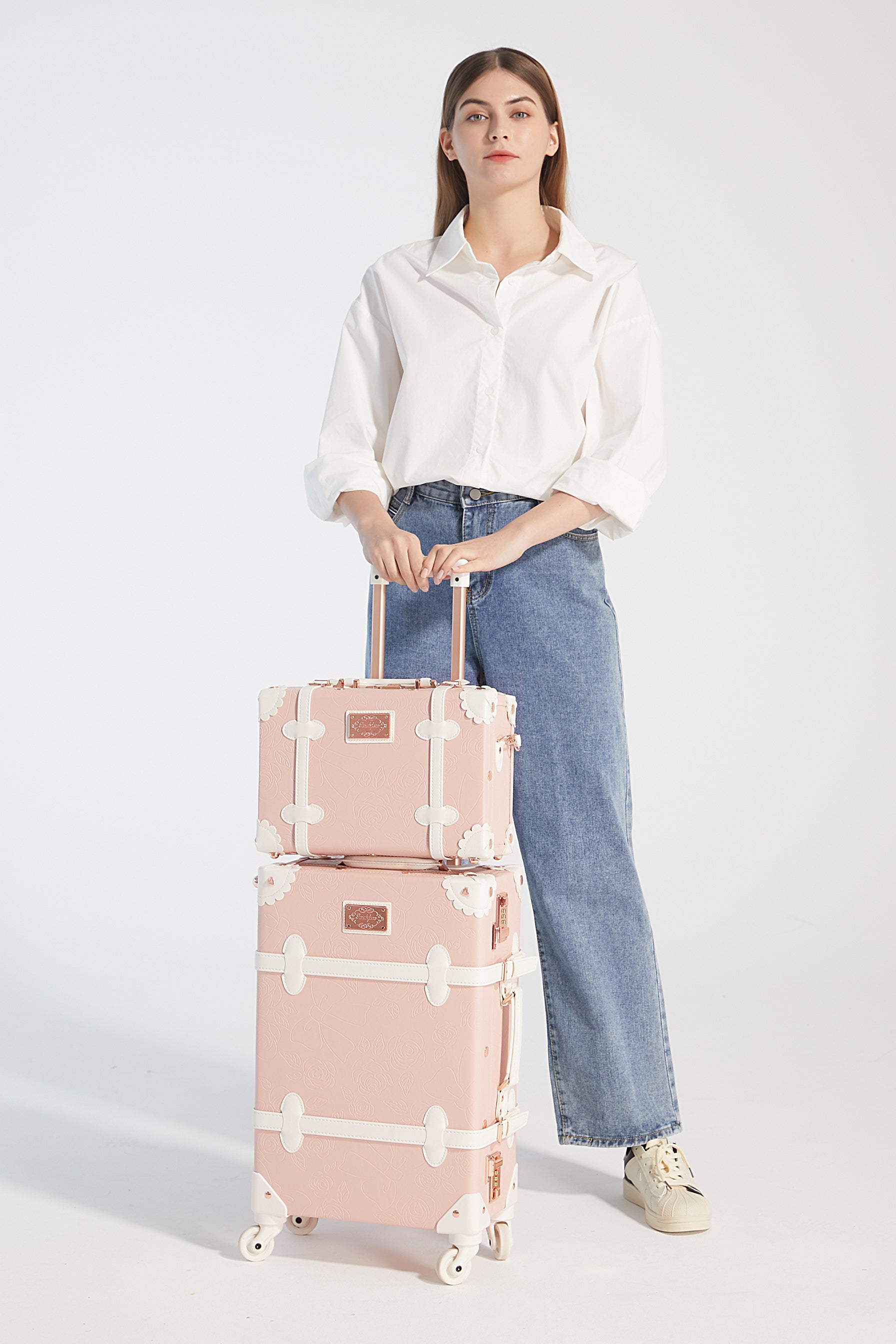 Women Embossed Pink Retro Luggage Sets