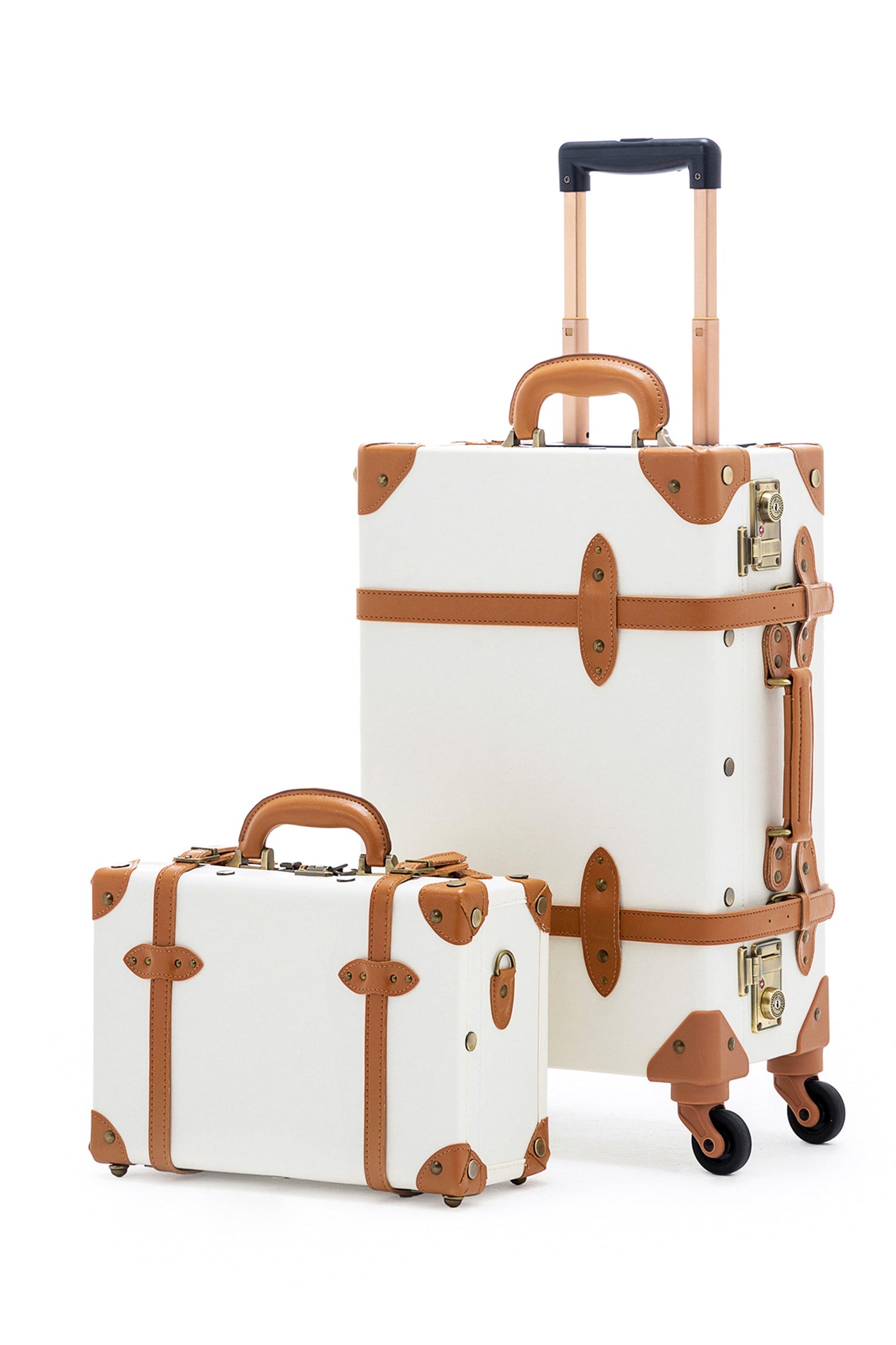 COTRUNKAGE Minimalist 2 Piece Vintage Luggage Sets Travel Carry on Suitcase for Women with Spinner Wheels, Pearl White