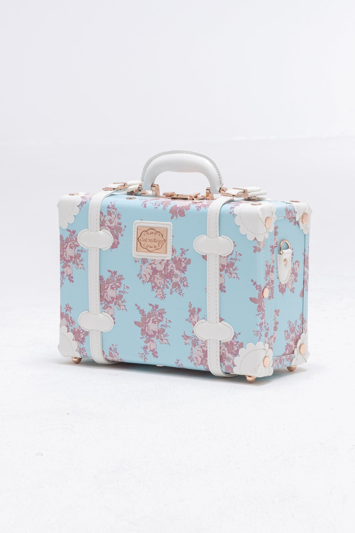  COTRUNKAGE Small Floral Round Hat Box Vintage Luggage Cosmetic  Case (D.12, Cream White)