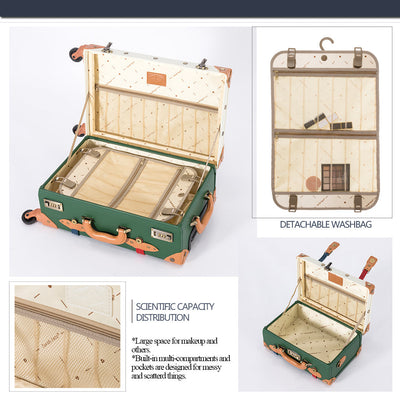 SarahFace 2 Pieces Luggage Sets - White/Forest Green - COTRUNKAGE