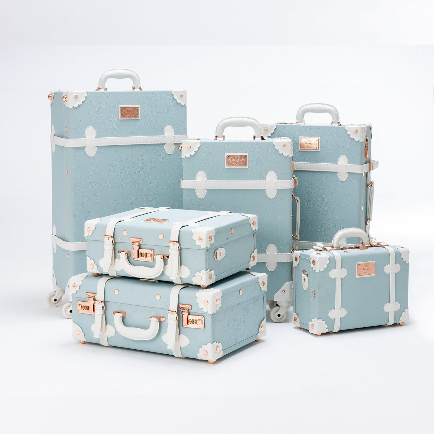 SarahFace 3 Pieces Luggage Sets - Embossed Blue's