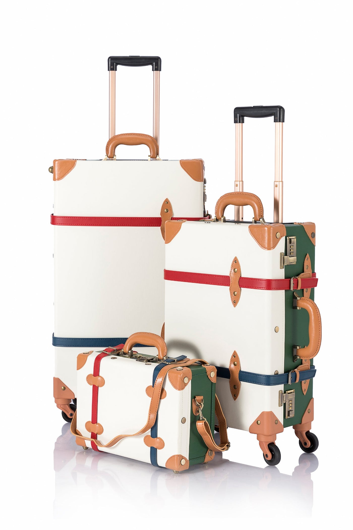 SarahFace 3 Pieces Luggage Sets - White/Forest Green's